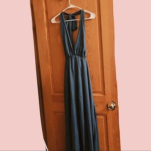 Long, backless tie-up dress
